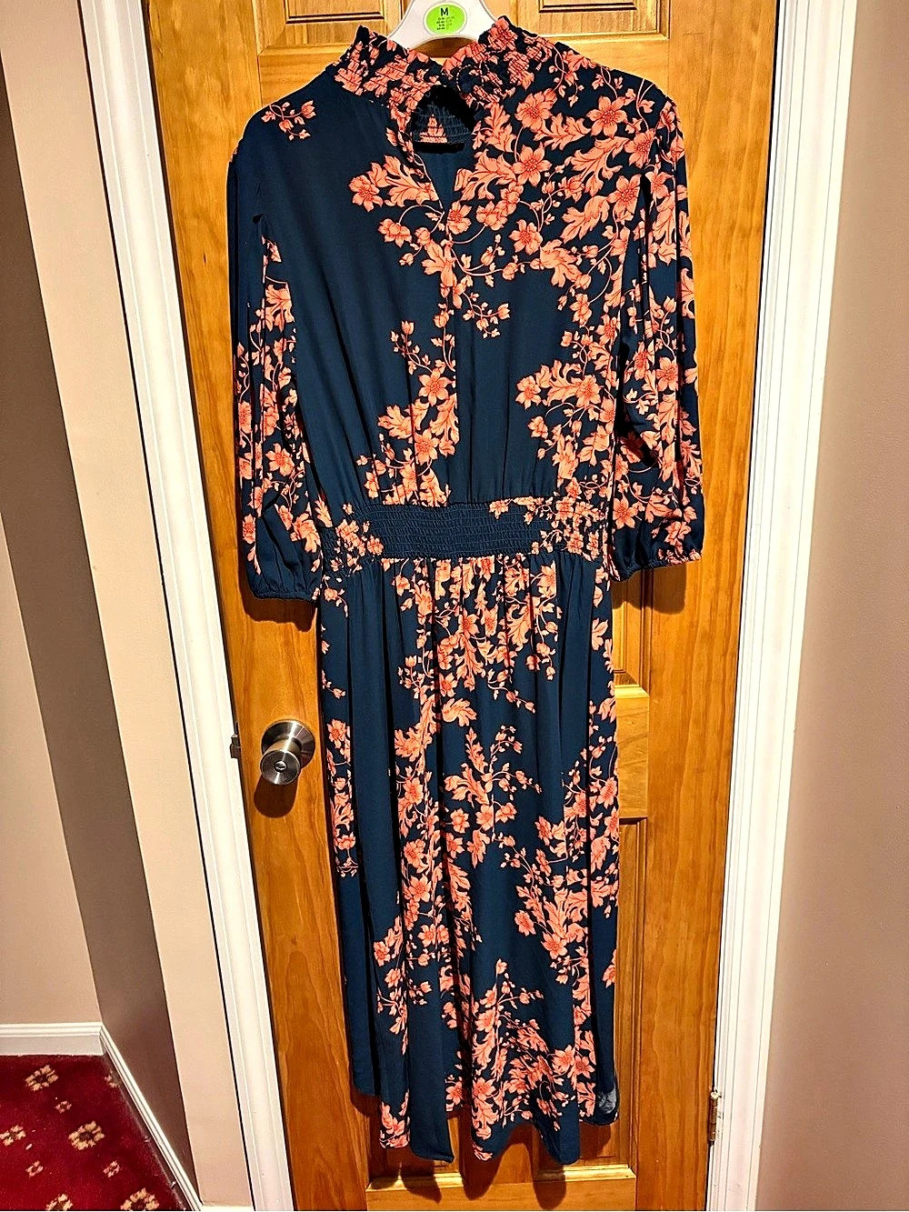 Nanette Lepore Smocked High-Neck Floral Midi Dress Maxi Dress Blue & Orange